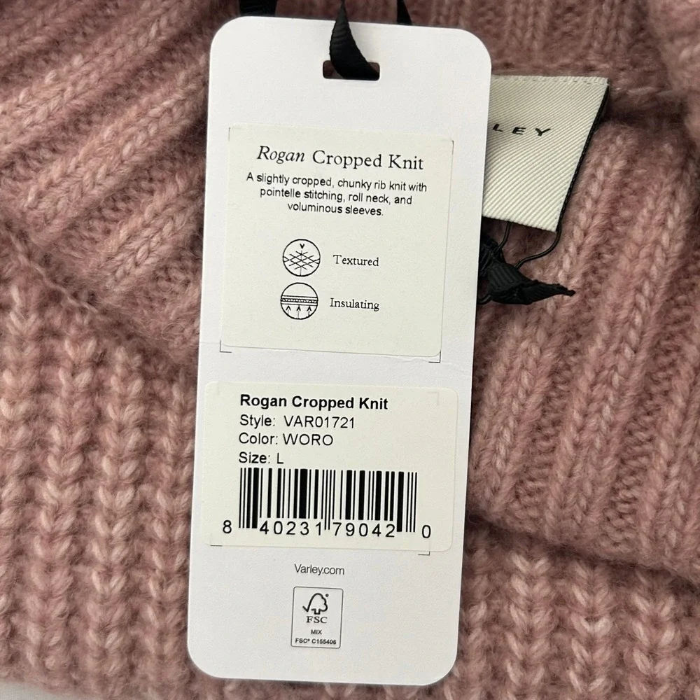 Varley Rogan Cropped Knit Sweater Womens Large Woodrose Pink Turtleneck NWT
